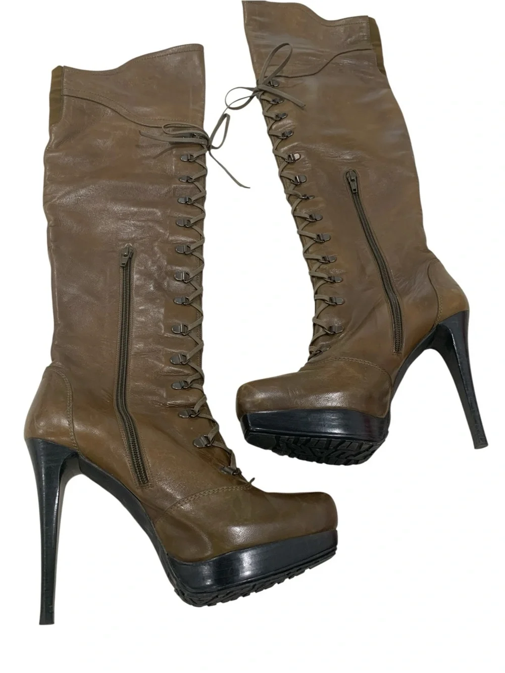 Stuart Weitzman Brown‎ Leather Over the Knee Lace Up Stiletto Boots size 8